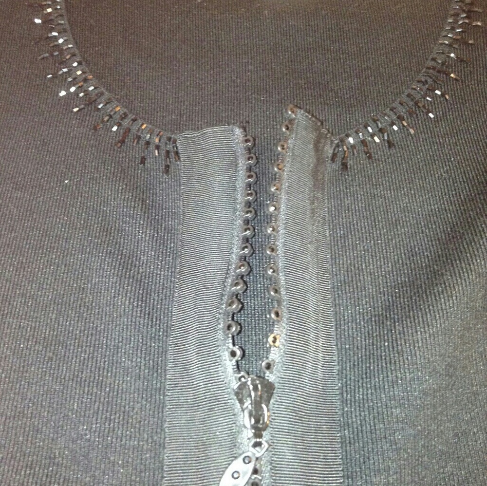 CACHE sweater cardigan black jet crystal zipper - Picture 6 of 7